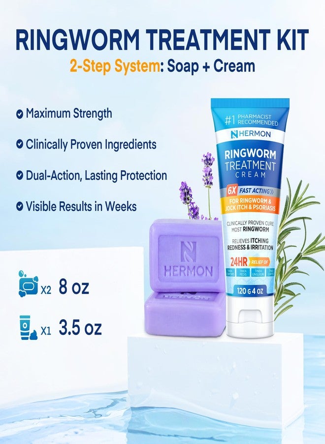 Hermon Antifungal Ringworm Cream & Soap Kit: Antifungal Cream Treatment for Ringworm, Jock Itch, & Athlete's Foot with 2.01 fl.oz & 2 Bars - Effective Relief of Itching, Burning, Redness, & Irritation - Image 2